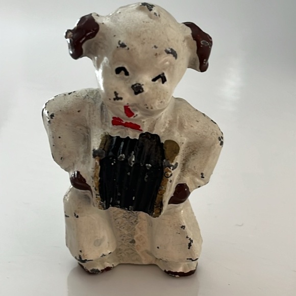 Antique Cast Metal Miniature Dog Playing the Accordion Figurine Toy - Picture 8 of 13